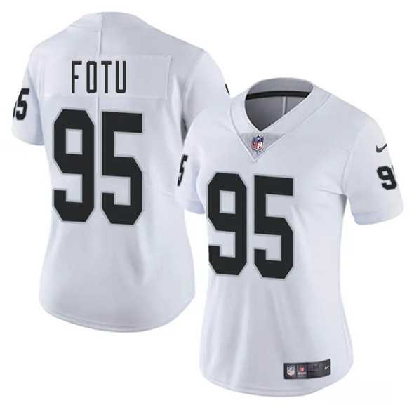 Women%27s Las Vegas Raiders #95 Leki Fotu White 2025 Vapor Stitched Jersey Dzhi->las vegas raiders->NFL Jersey